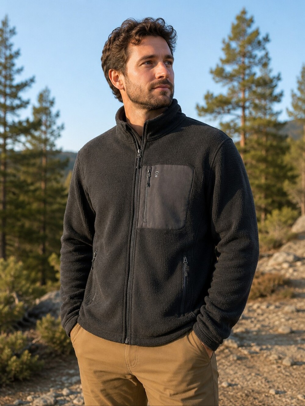 Free Country Mens Dire Wolf Fleece Jacket Size Large Black Gray Outdoor EUC